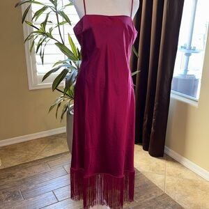 NWT - VICI  Gilli Satin Fringe Trim Midi Dress